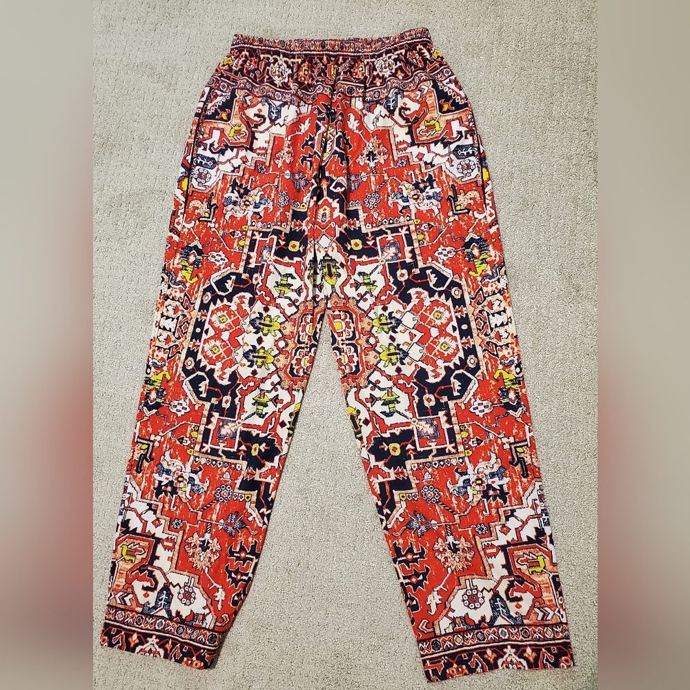 Wide Leg Patterned Pants Large